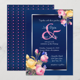 Invitation Jolies fleurs de printemps sur Mariage bleu marine