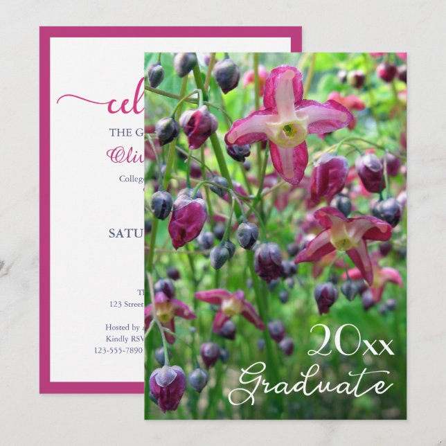 Invitation Jolies fleurs et bourgeons Graduation (Devant / Derrière)