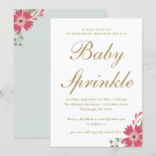Invitation Jolies fleurs et pinte verte saupoudrer bébé