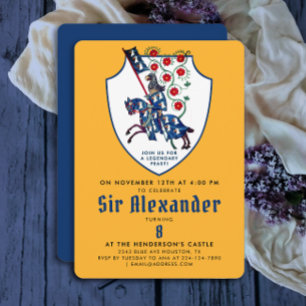 Invitation Jolies Fleurs Jaune Bleu Chevalier Monté du Moyen