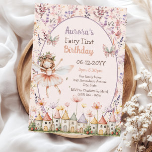 Invitation Jolies Fleurs Sauvages bébé fille Fée Premier anni