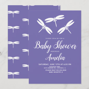 Invitation Jolies libellules  Baby shower violet blanc  
