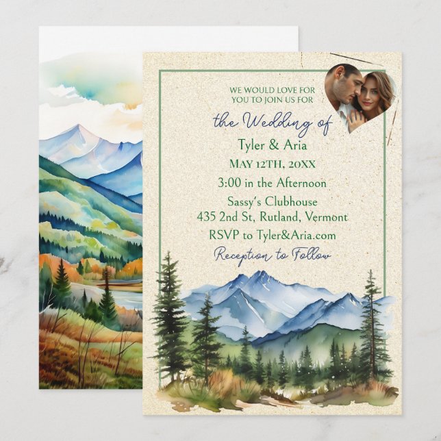 Invitation Jolies montagnes et Mariage Modèle photo (Devant / Derrière)