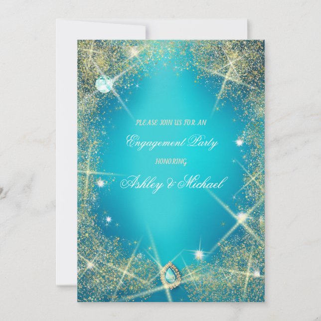 Invitation jolies paillettes turquoises glamour bijoux diaman (Devant)