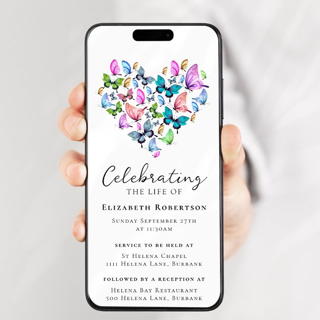 Invitation Jolies papillons Heart Funeral Evite numérique (Créateur téléchargé)
