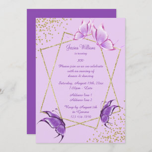 Invitation Jolies papillons, Parties scintillant & Confetti A
