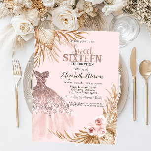 Invitation Jolies Parties scintillant, Robe, Pampas, Rose Swe