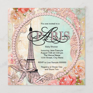 Invitation Jolies perles Baby shower Paris rose