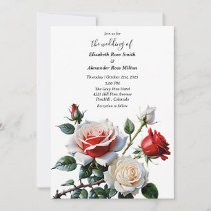 Invitation Jolies roses florales roses blanches rouges mariag
