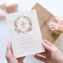 Jolies roses roses roses et Croix d'or | Baptême f