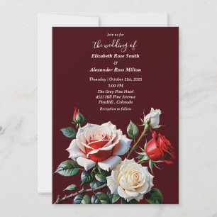 Invitation Jolies roses roses rouges blanches roses foncées f