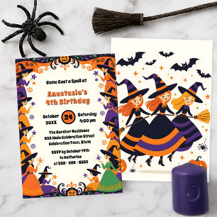 Invitation Jolies Sorcières Filles Halloween Octobre Annivers