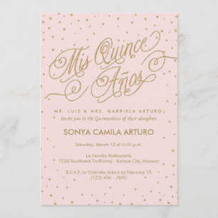 Invitation Jolies Stars Rose & Or Quinceañera 15e anniversair