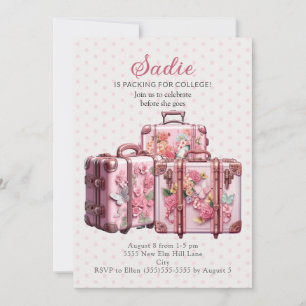Invitation Jolies valises Vintages Pink College Trunk Party
