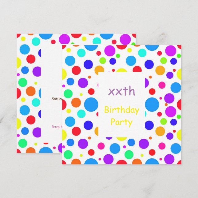 Invitation Jolies zones multicolores Anniversaire (Devant / Derrière)