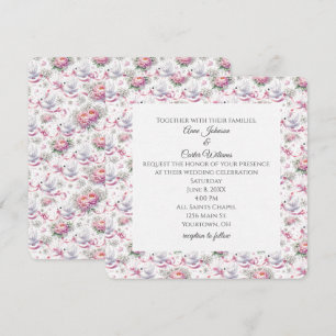 Invitation Jolis colombes de mariage avec pivoines roses et r