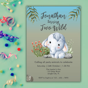 Invitation Jolis Deux Enfants Éléphants Sauvages de Safari po