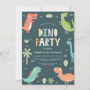 Invitation Jolis dinosaures Premier anniversaire Bleu