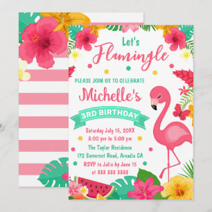 Invitation Jolis Enfants Flamant Rose Tropical Anniversaire d