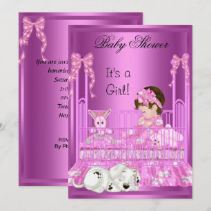 Invitation Jolis jouets pour bébé fille shower rose coton chi