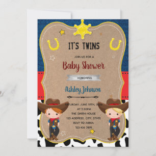 Invitation Jolis jumeaux cow-boys invitent