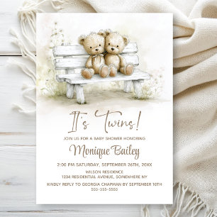 Invitation Jolis jumeaux ours en peluche Baby Shower