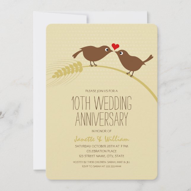 Invitation Jolis Oiseaux Amoureux de la Campagne 10e Annivers (Devant)