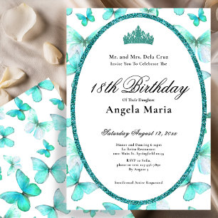 Invitation Jolis Papillons Sarcelle Début 18e Anniversaire