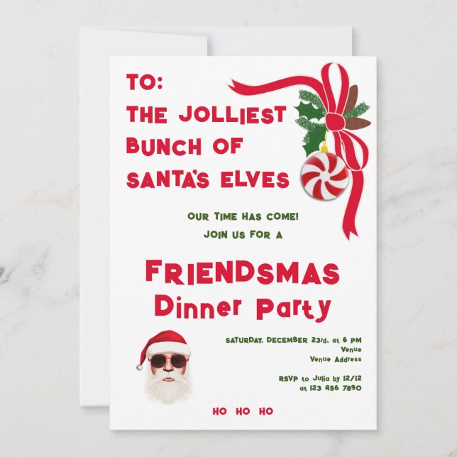 Invitation Jolle Bunch Noël Vacances Amies Fête (Devant)