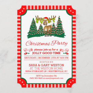 Invitation Jolly Fête de Noël Bon Temps Reinder Rouge Blanc