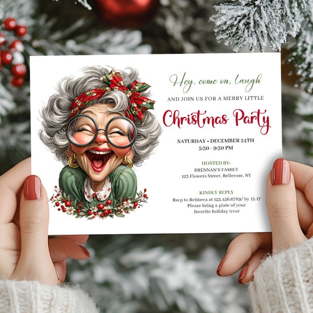 Invitation Jolly Holiday Grandma Cartoon Xmas Party Invite (Jolly Holiday Grandma Cartoon Xmas Party Invite)
