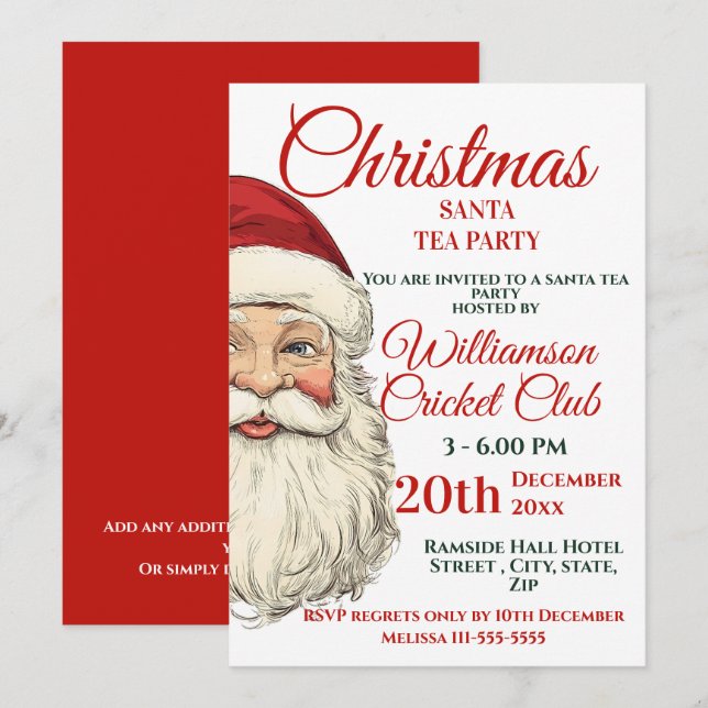 Invitation Jolly Père Noël Christmas Tea Party (Devant / Derrière)