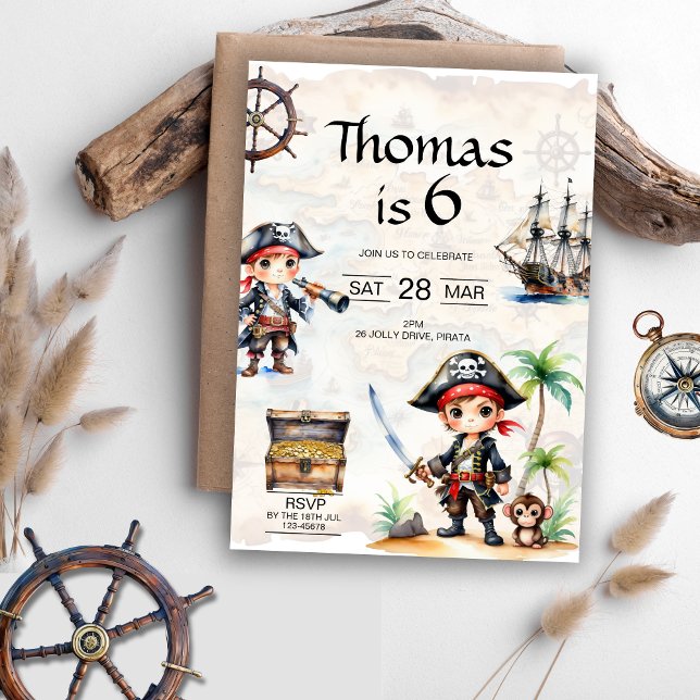 Invitation Jolly Pirates 6e anniversaire (Jolly Pirates 6th Birthday Invitation)