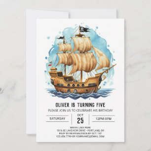 Invitation Jolly roger enchanté Bateau Pirate Anniversaire