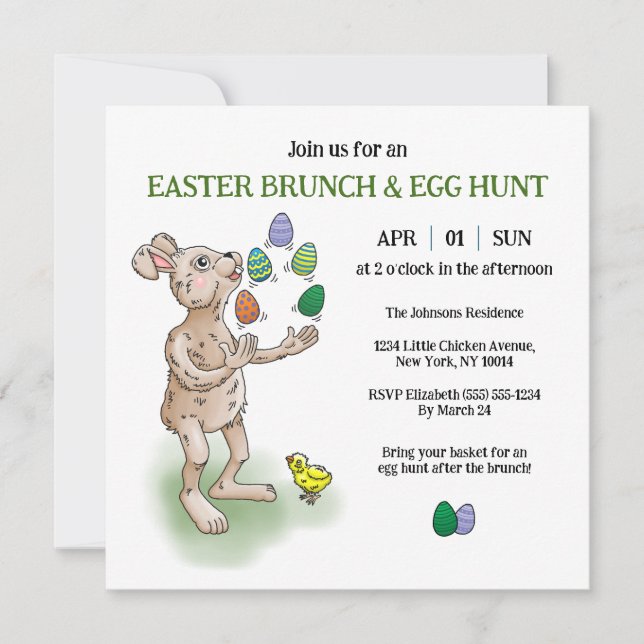 Invitation Jonglage Bunny de Pâques (Devant)