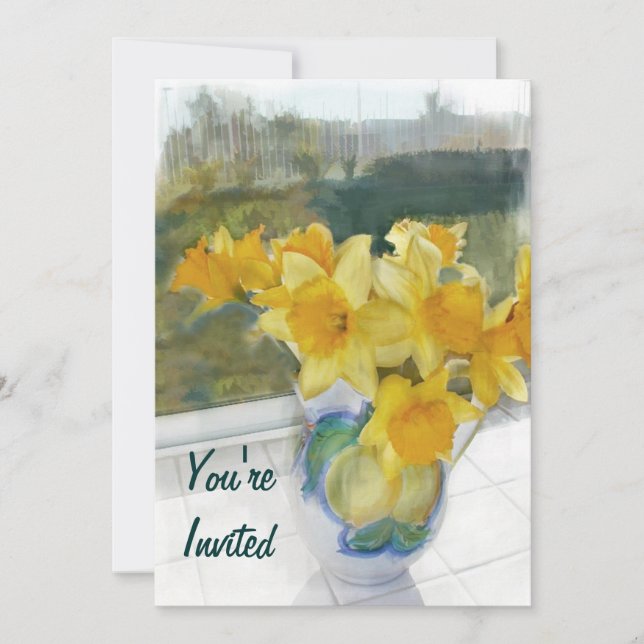 Invitation Jonquilles jaunes de ressort dans une fenêtre (Devant)