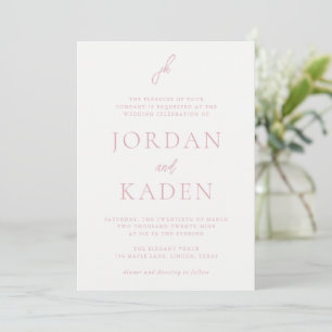 Invitation Jordan Pale Rose Script Monogramme Élégant Mariage