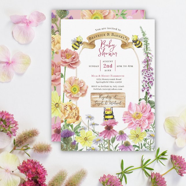 Invitation Jote Abee rose et Baby shower Fleur sauvage (Créateur téléchargé)