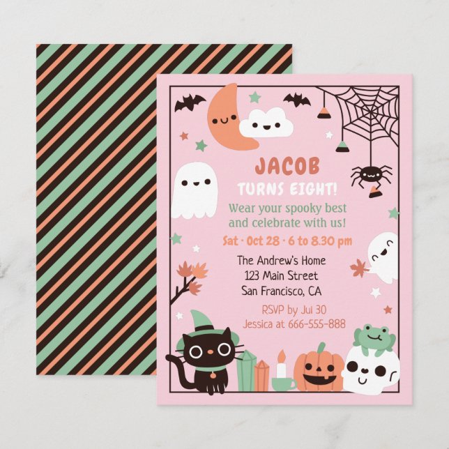 Invitation Jote Amusante Enfants Halloween fête d'anniversair (Devant / Derrière)