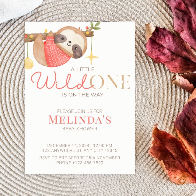 Invitation Jote Aquarelle Wild One Sloth Baby shower (Créateur téléchargé)
