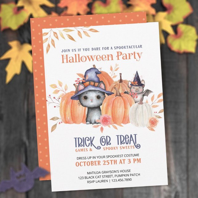 Invitation Jote Black Chat Citrouille Patch Kids Halloween Pa (Créateur téléchargé)
