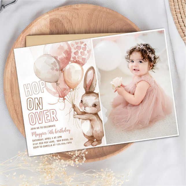 Invitation Jote Bunny Girl Anniversaire fête rose Photo (Créateur téléchargé)