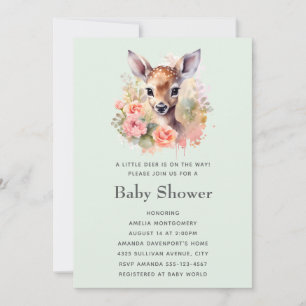 Invitation Jote Cerf Entouré D'Un Baby shower Rose