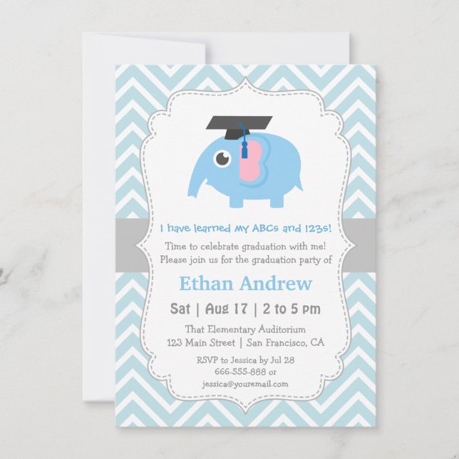 Invitation Jote Elephant Kids Kindergarten Graduation Party (Devant)