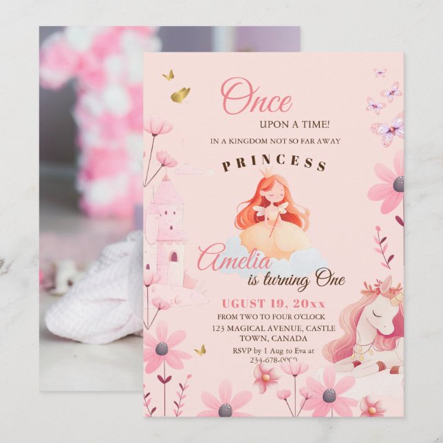 Invitation Jote Fairytale Princess Anniversaire (Devant / Derrière)