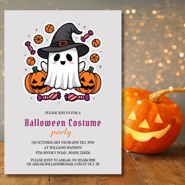 Invitation Jote Ghost Kids Halloween Costume Party (Cute Ghost and Pumpkins | Kids Halloween Costume Party Invitation for Kids)