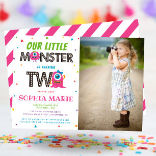 Invitation Jote Girls Pink Monster 2e anniversaire de la fête