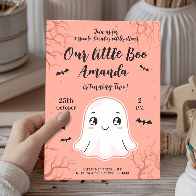 Invitation Jote Halloween Anniversaire avec Kawaii Ghost & Ba (Créateur téléchargé)