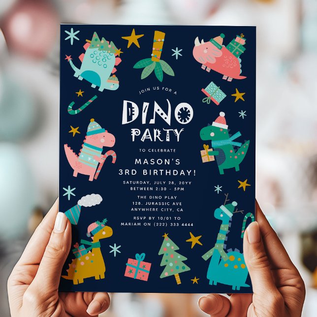 Invitation Jote hiver Noël Dino Anniversaire de enfant Party (Créateur téléchargé)
