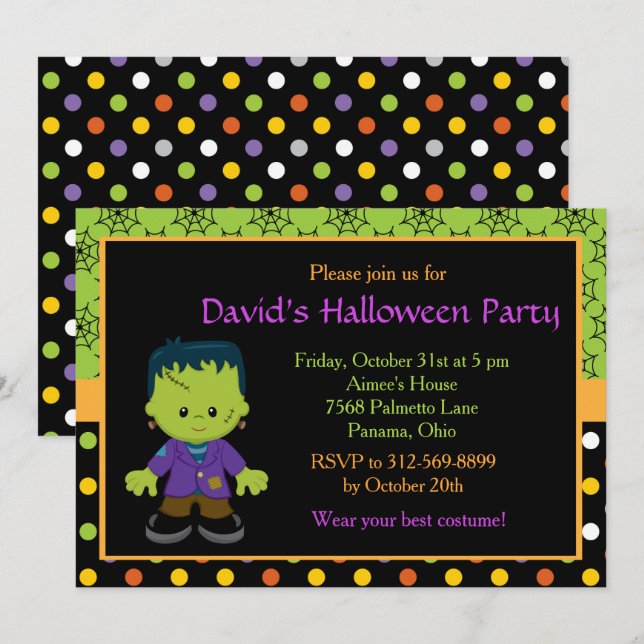 Invitation Jote Monster Boy Halloween Costume Party (Devant / Derrière)